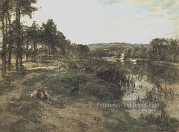Troupeau au bord du lac 1904 scènes rurales paysan Léon Augustin Lhermitte paysages Rivières Peinture à l'huile